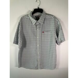 Tony Hawk Shirt Mens L Short Sleeve Button Up Plaid Blue White Pocket Modal